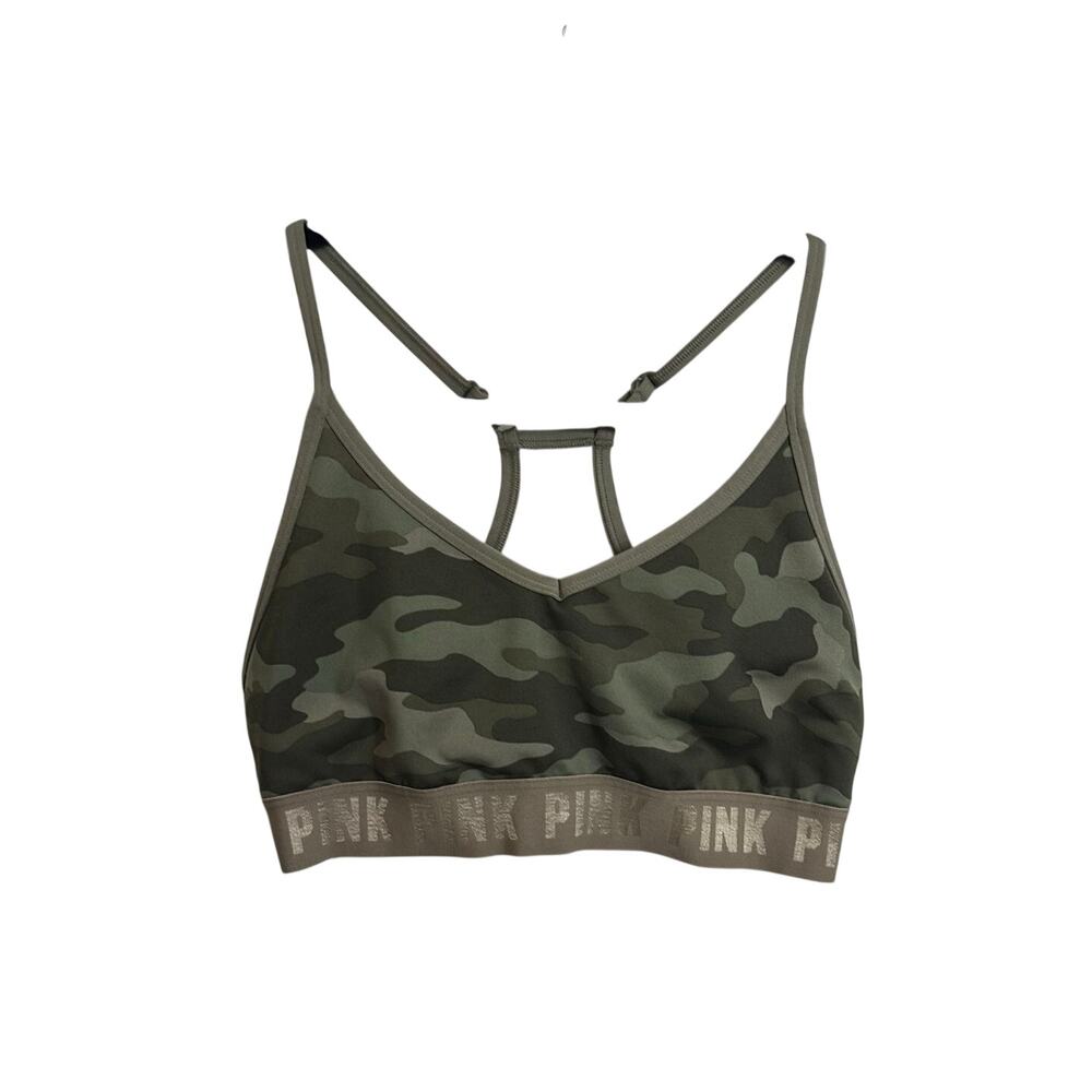 Victoria's Secret PINK Sports Bra Medium Green Camo Ultimate Racerback